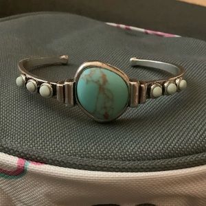 Like New Lucky Brand Turquoise and Silver Metal Cuff